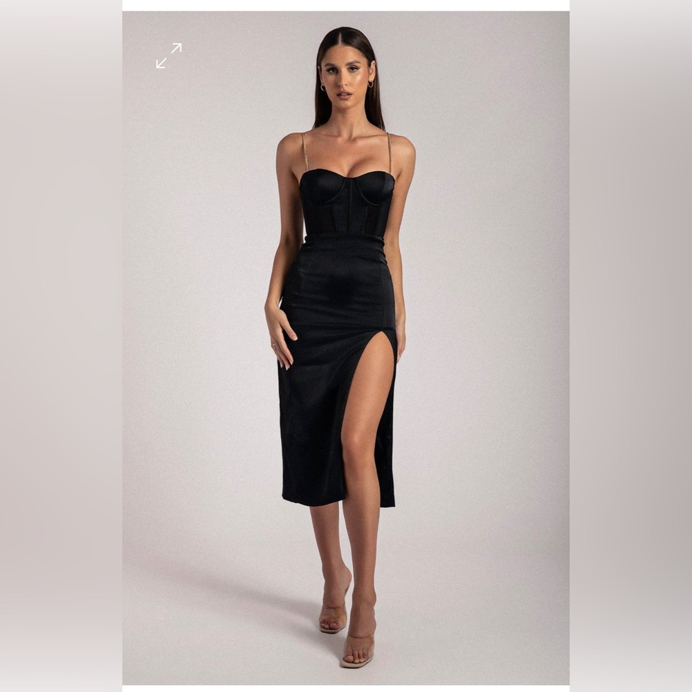 Talisa Chain Strap Side Split Corset Midi Dress
